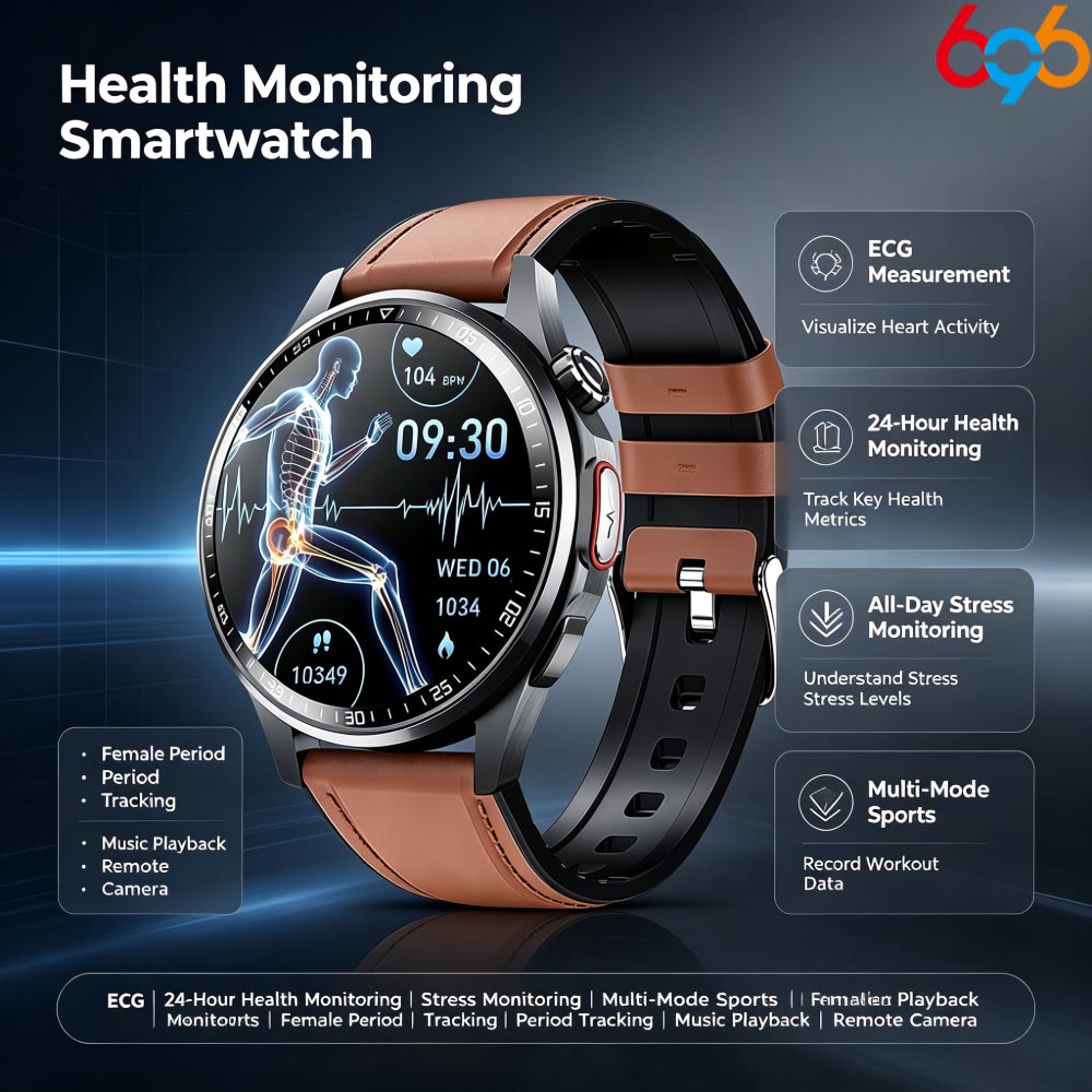 Fall Detection Watch - สมาร์ทวอทช์สำหรับผู้ชายและผู้หญิง หน้าจอความละเอียดสูงพิเศษ ตรวจวัดคลื่นไฟฟ้าหัวใจ (ECG) ติดตามอัตราการเต้นของหัวใจ ตรวจจับการล้ม