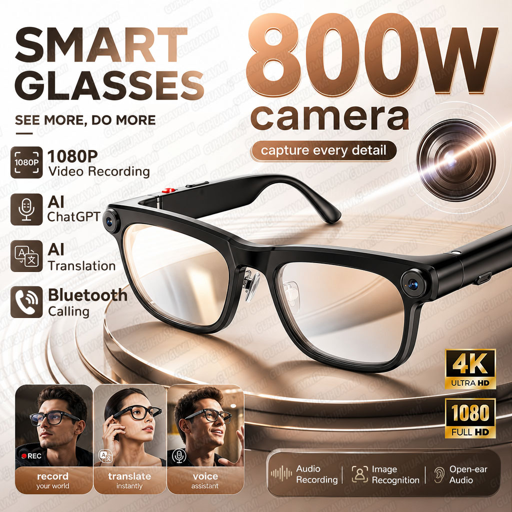 Smart Glasses Lens - แว่นตาอัจฉริยะ AI รุ่นใหม่ พร้อมกล้อง 8MP บันทึกวิดีโอ